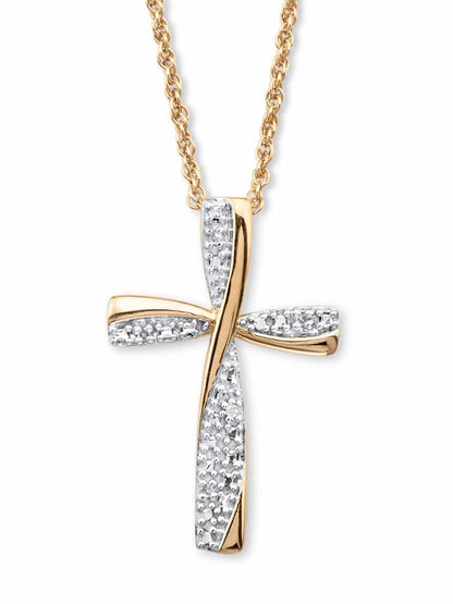 Diamond Accent Cross Pendant Necklace – 18&quot; Sterling Silver, Platinum or Gold-Plated Finish