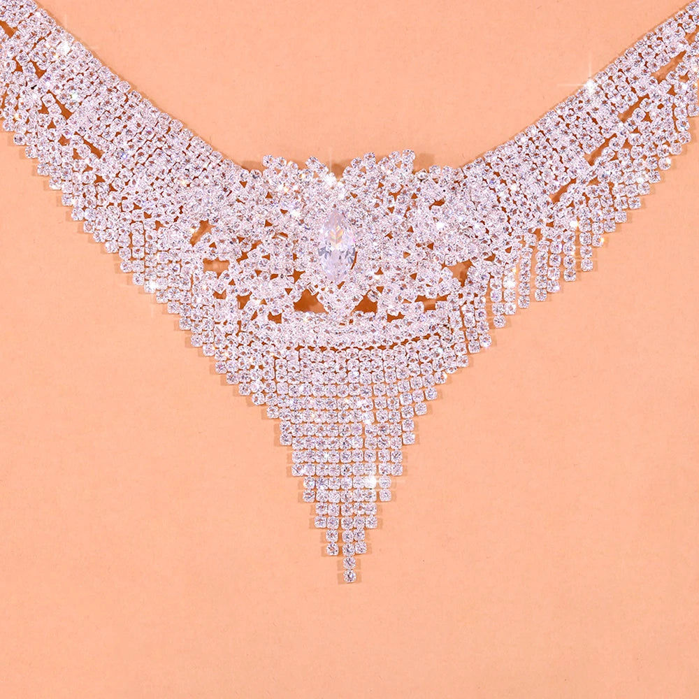Luxury Indian Bridal Jewelry Set for Women – Fashion Tassel Rhinestone Necklace &amp; Earrings Set | Wedding Accessories
