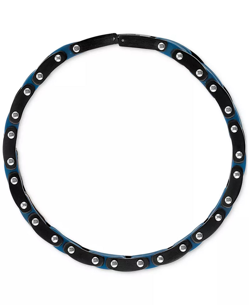 Men’s Diamond &amp; Carbon Fiber Link Bracelet – 1/3 Ct. T.W., Blue &amp; Black Ion-Plated Stainless Steel