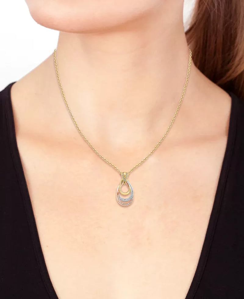 EFFY® Diamond Interlocking Open Drop Pendant Necklace – 1/6 Ct. T.W., 14K Tricolor Gold