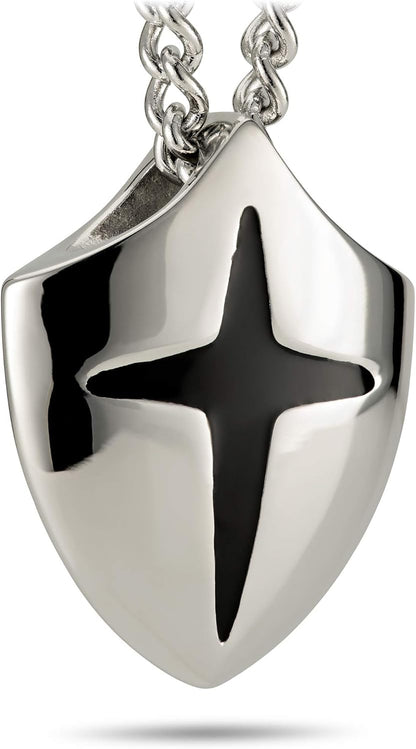 Cross Shield Necklace – Stainless Steel Pendant Inscribed with Joshua 1:9 | Symbol of Courage and Faith