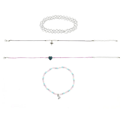 Kids Celestial Necklace &amp; Choker Set – 4-Pack Rhodium-Plated Star &amp; Moon Jewelry for Girls