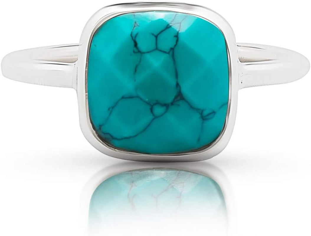 Synthetic Turquoise Vintage Ring – 925 Sterling Silver Boho Chic, US Size 6–9 (Size 7)