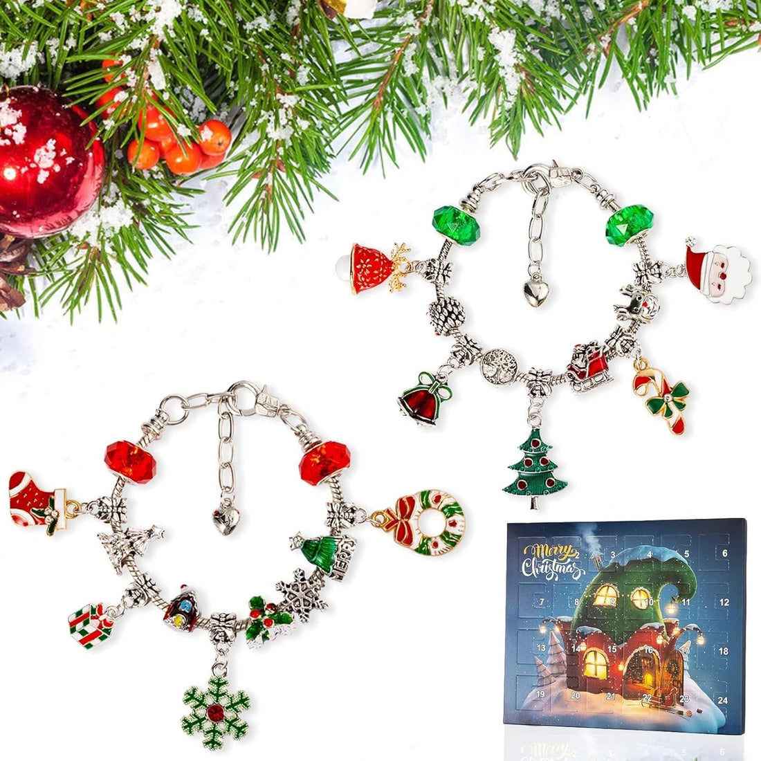 Christmas Advent Calendar Bracelets 2025 for Girls – 24 Days Xmas Countdown Kit
