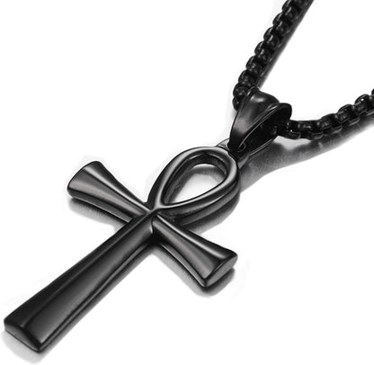 Men’s Cross Necklace – 316L Stainless Steel Jesus Ankh Pendant with Rolo Chain