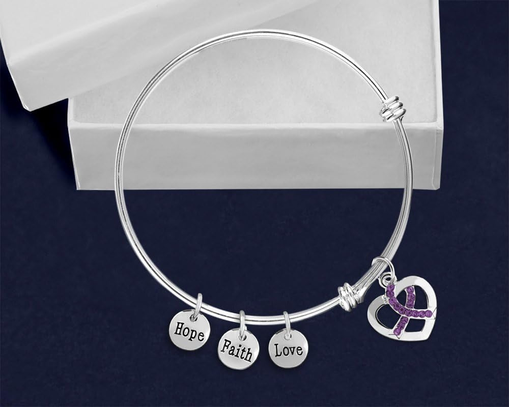 Alzheimer’s Awareness Purple Crystal Heart Bracelet – Support &amp; Hope (1 Bracelet)