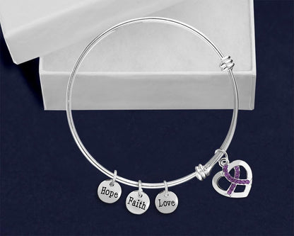 Alzheimer’s Awareness Purple Crystal Heart Bracelet – Support &amp; Hope (1 Bracelet)