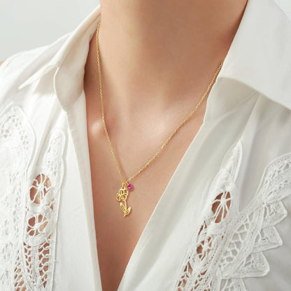 14K Gold Plated Birth Flower Necklace – Birth Month Floral Birthstone Pendant | Perfect Birthday Gift for Women, Moms &amp; Friends