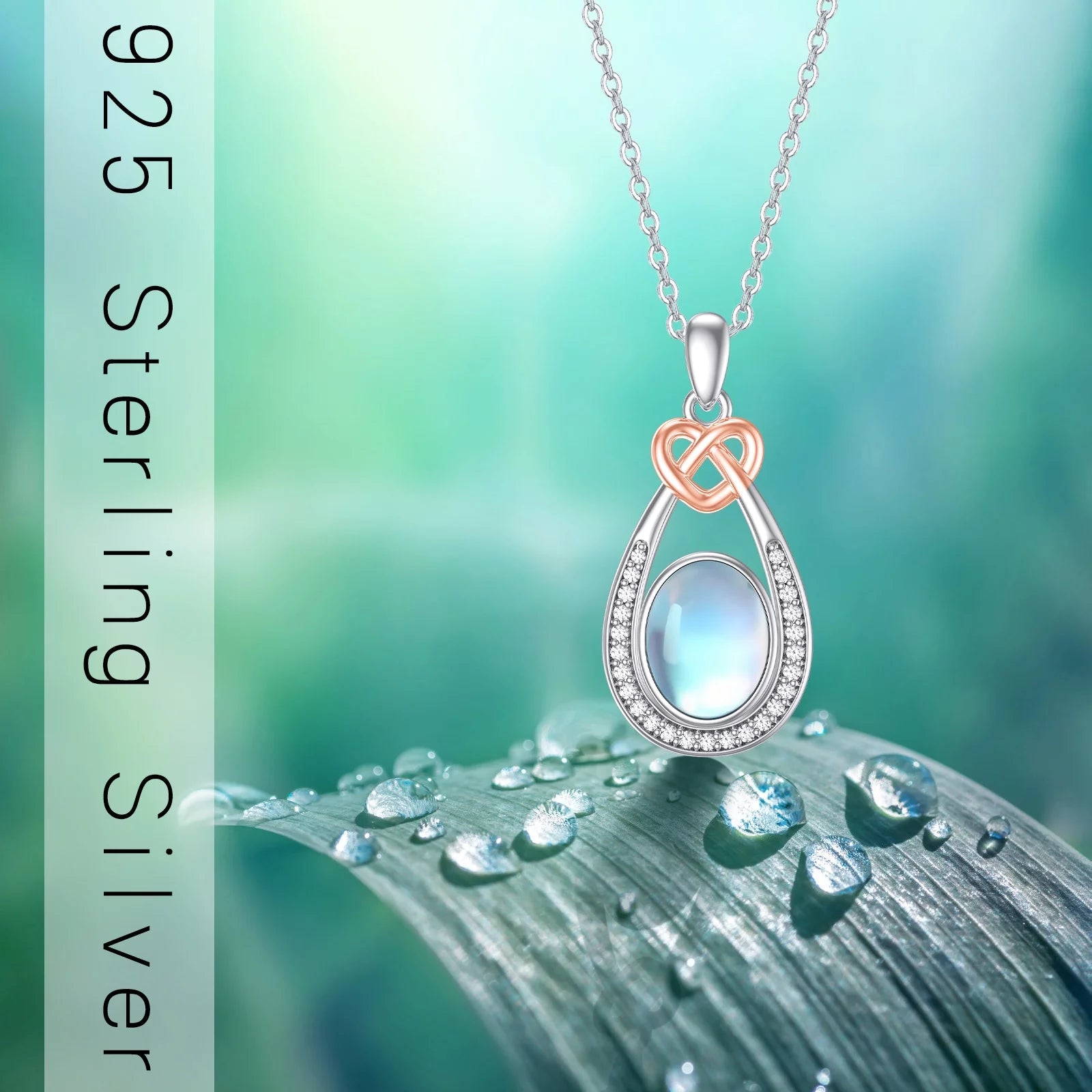 Moonstone Teardrop Necklace – 925 Sterling Silver Pendant for Women, Mom, Daughter, Niece, Wife – Birthday Jewelry Gift