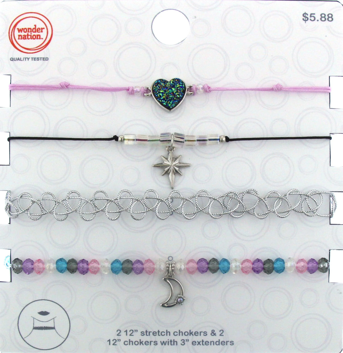 Kids Celestial Necklace &amp; Choker Set – 4-Pack Rhodium-Plated Star &amp; Moon Jewelry for Girls