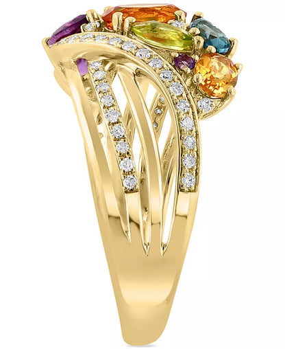 💍 EFFY® Multi-Gemstone &amp; Diamond Cluster Statement Ring in 14K Gold Elegant Fine Jewelry for Women | Total Gem Weight: 1-3/4 Ct. T.W. Gemstones &amp; 1/4 Ct. T.W. Diamonds