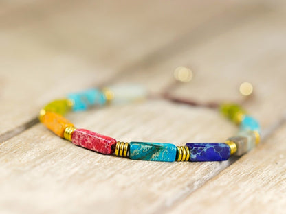 7-Chakra Natural Tube Stone Bracelet – Handmade Adjustable Yoga &amp; Healing Bracelet