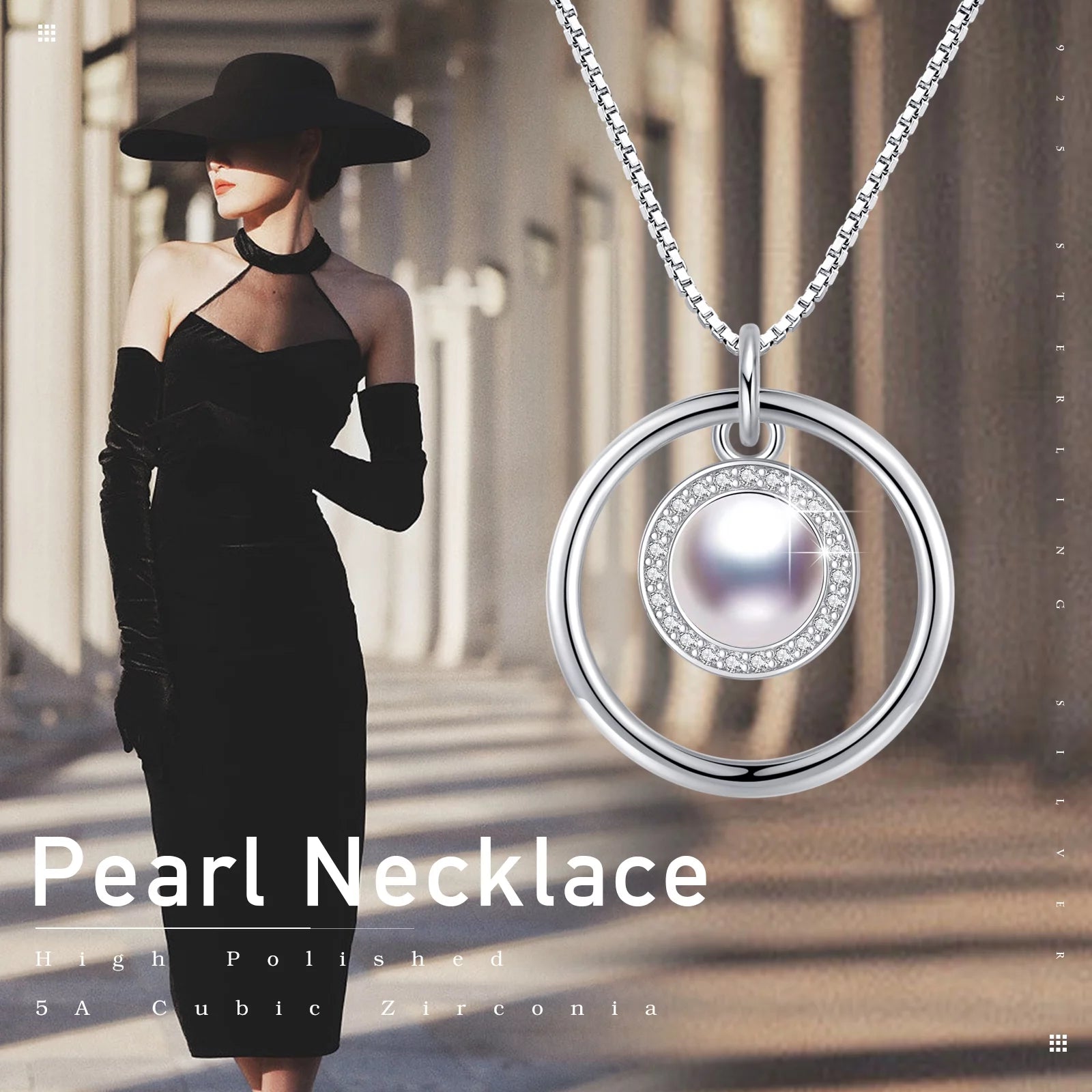 Pearl Necklace for Women – 925 Sterling Silver Pendant Necklace, Elegant Jewelry Gift for Mom, Daughter, Niece – Birthday or Christmas Present