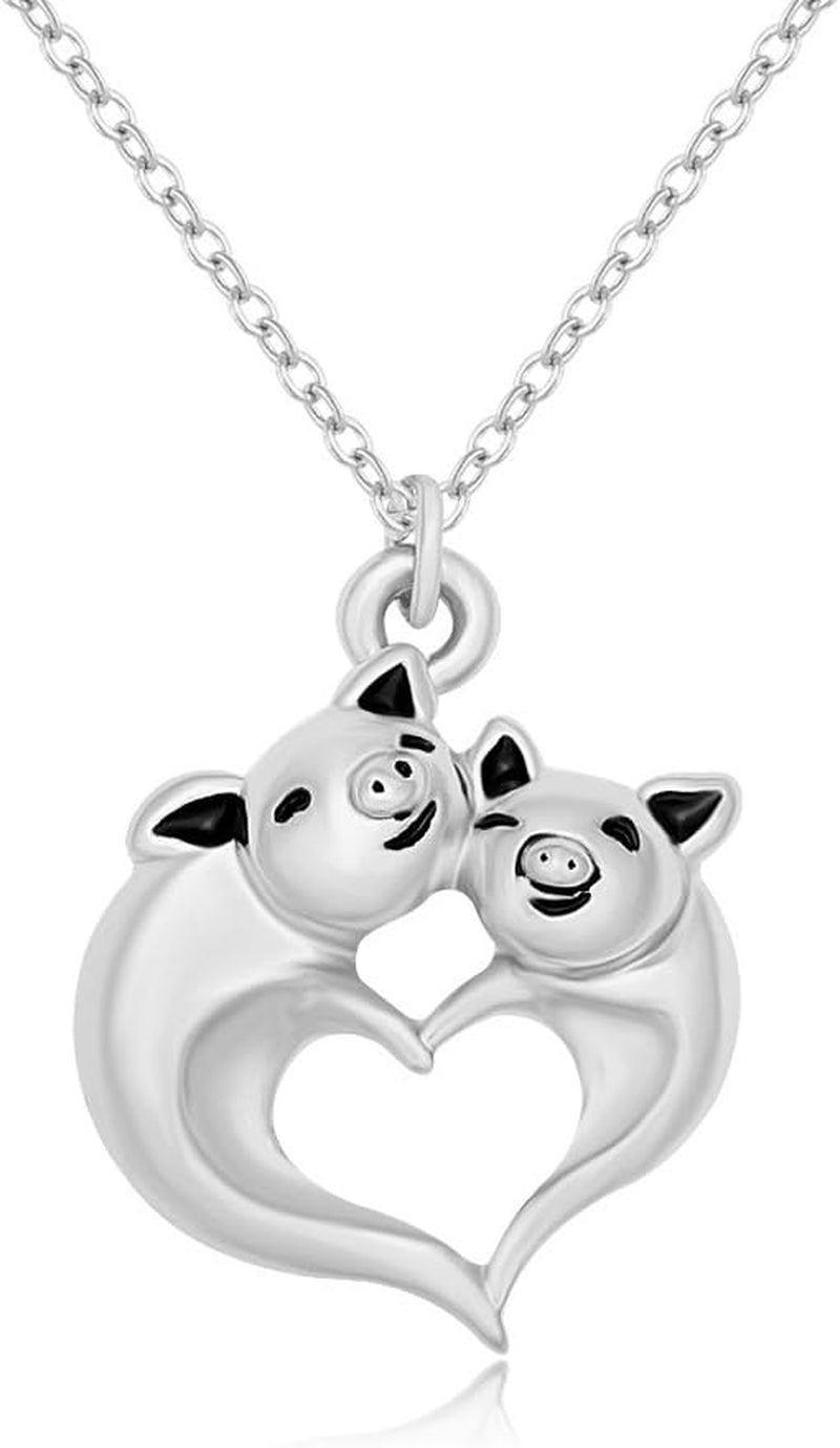 Crystal Animal Double Flying Pig Pendant Necklace – Gold-Plated Charm