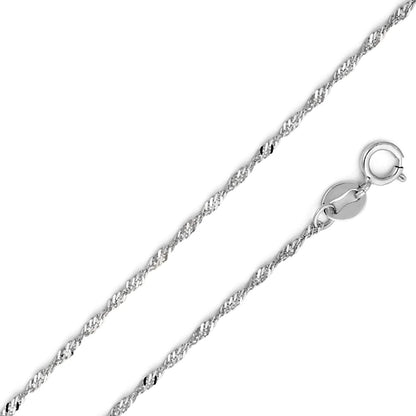 14K White Gold Cross Pendant Necklace with Singapore Chain – Religious Jewelry, 18mm x 15mm
