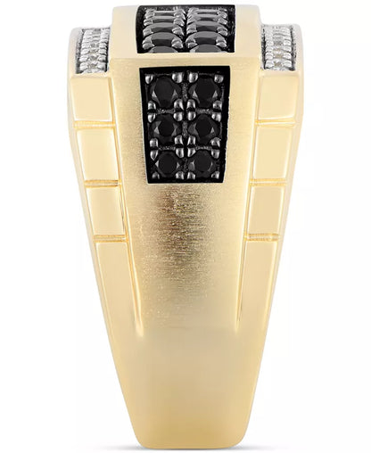 💎 Men’s Black &amp; White Diamond Square Cluster Ring (1 Ct. T.W.) in 10K Gold