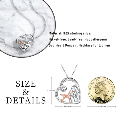 Heart Dog Pendant Necklace – 925 Sterling Silver
