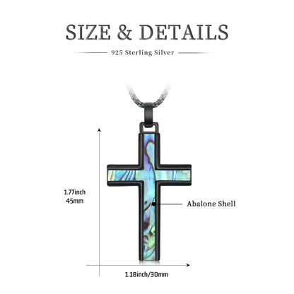 925 Sterling Silver Black Cross Necklace with Abalone Shell Inlay