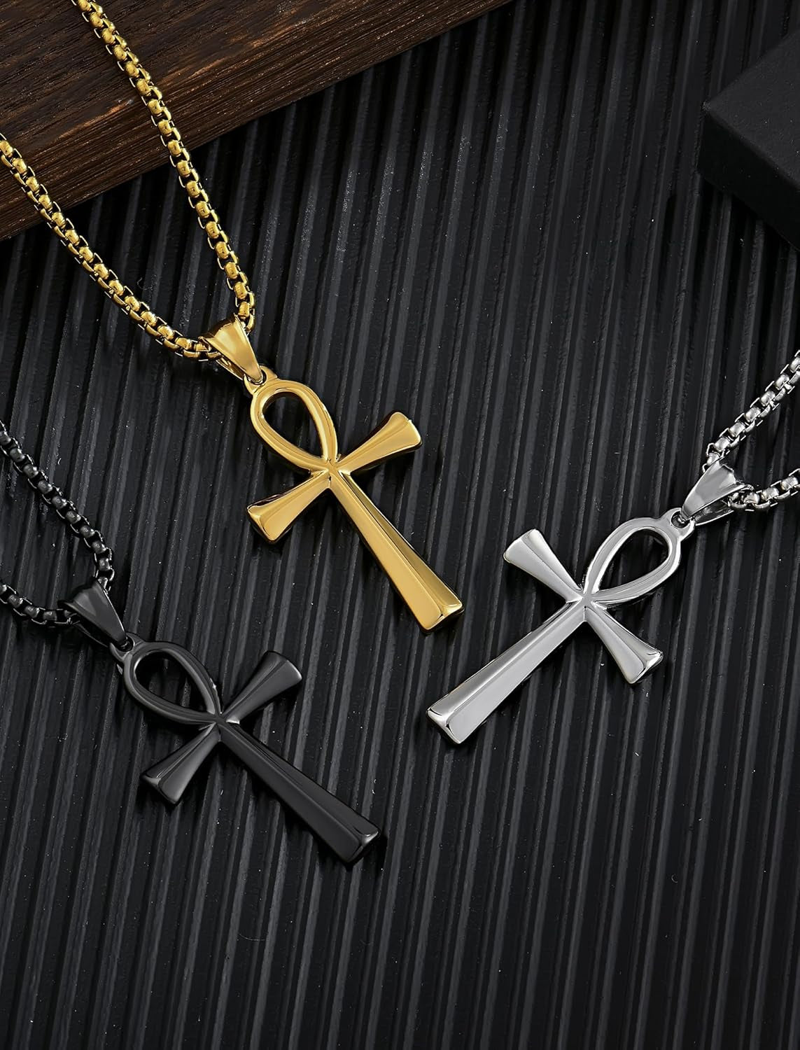 Men’s Cross Necklace – 316L Stainless Steel Jesus Ankh Pendant with Rolo Chain