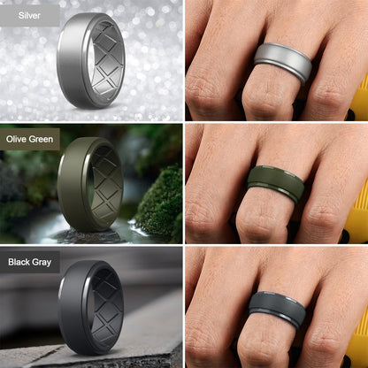 Men’s Silicone Wedding Rings – 10mm Wide, 2.5mm Thick Rubber Bands – Breathable Comfort Fit Multipack (1/4/7 Pack) for Workouts, Sports &amp; Daily Wear