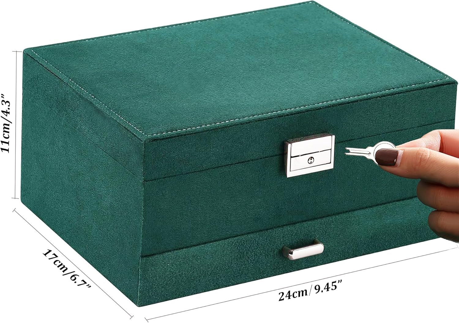 Green Velvet Jewelry Box for Women – Lockable Organizer for Necklaces, Earrings, Rings &amp; Bracelets – Elegant Teen Jewelry Storage Case