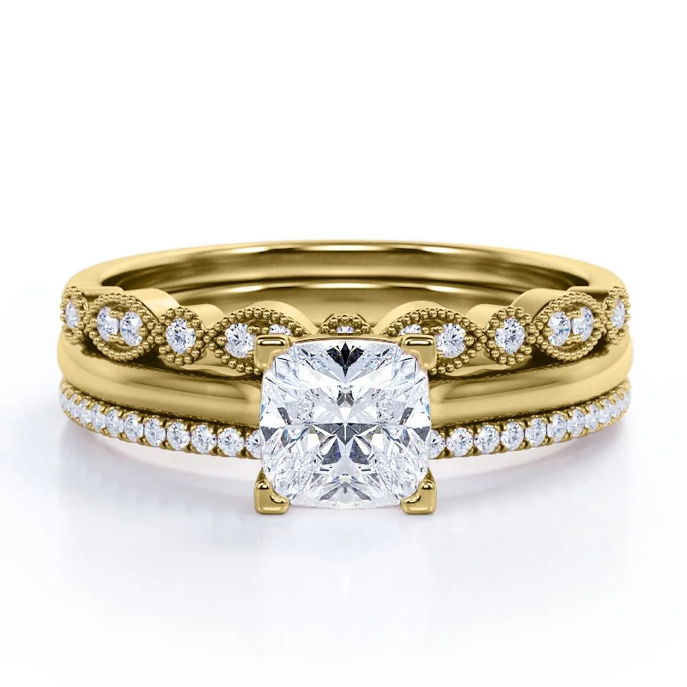 2 Carat Princess Cut Wedding Ring Set – Sterling Silver Bridal Trio Set, Engagement &amp; Promise Ring – Art Deco Style