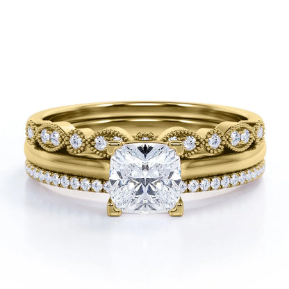 2 Carat Princess Cut Wedding Ring Set – Sterling Silver Bridal Trio Set, Engagement &amp; Promise Ring – Art Deco Style