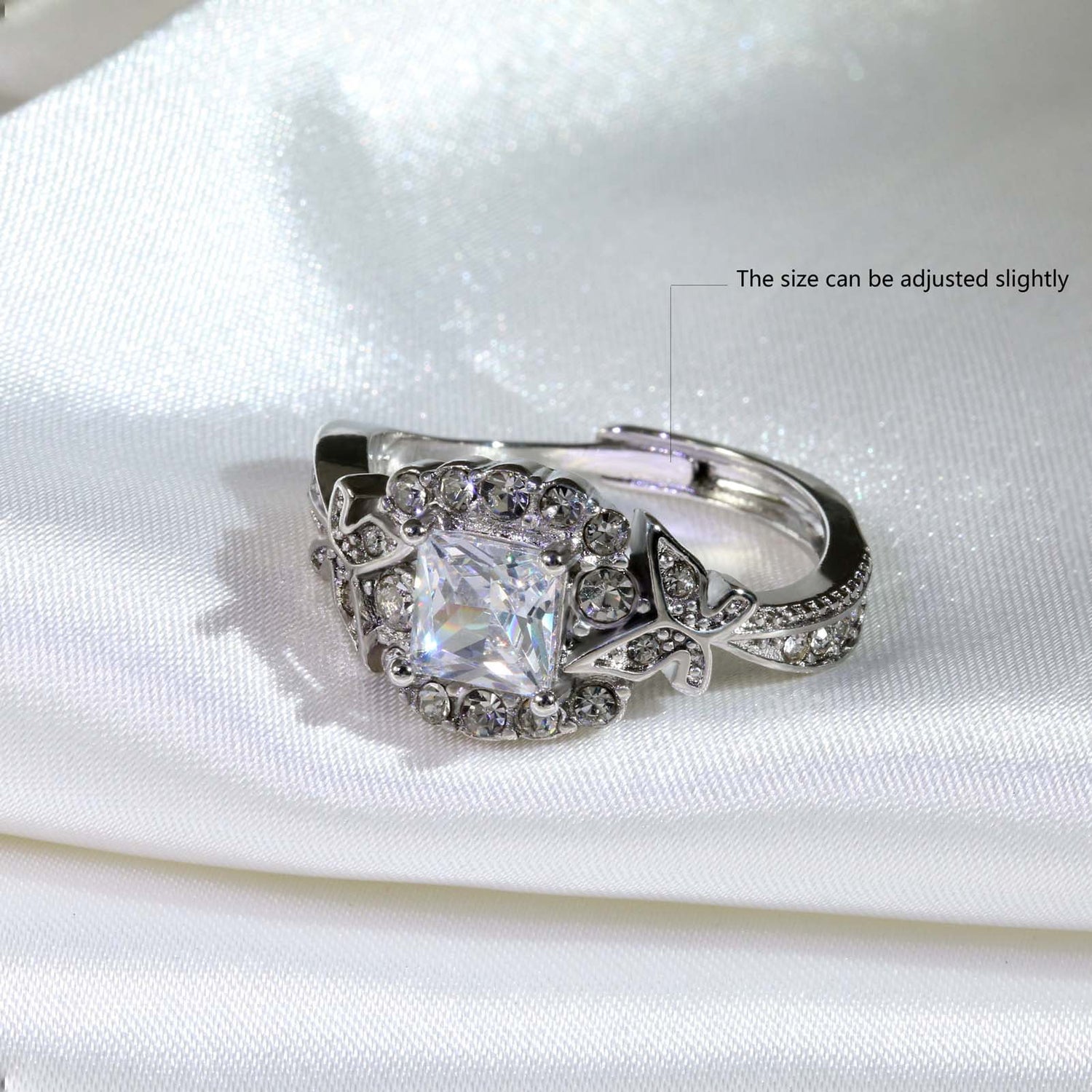Matching Couple Rings – 10Kt White Gold Plated CZ Wedding Ring Set for Women &amp; Men