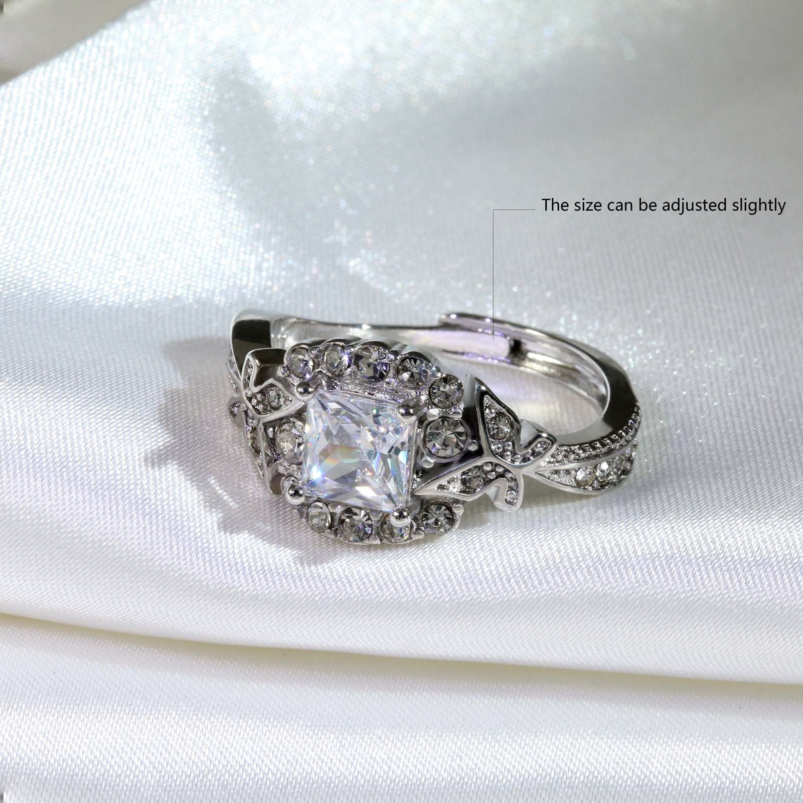 Matching Couple Rings – 10Kt White Gold Plated CZ Wedding Ring Set for Women &amp; Men