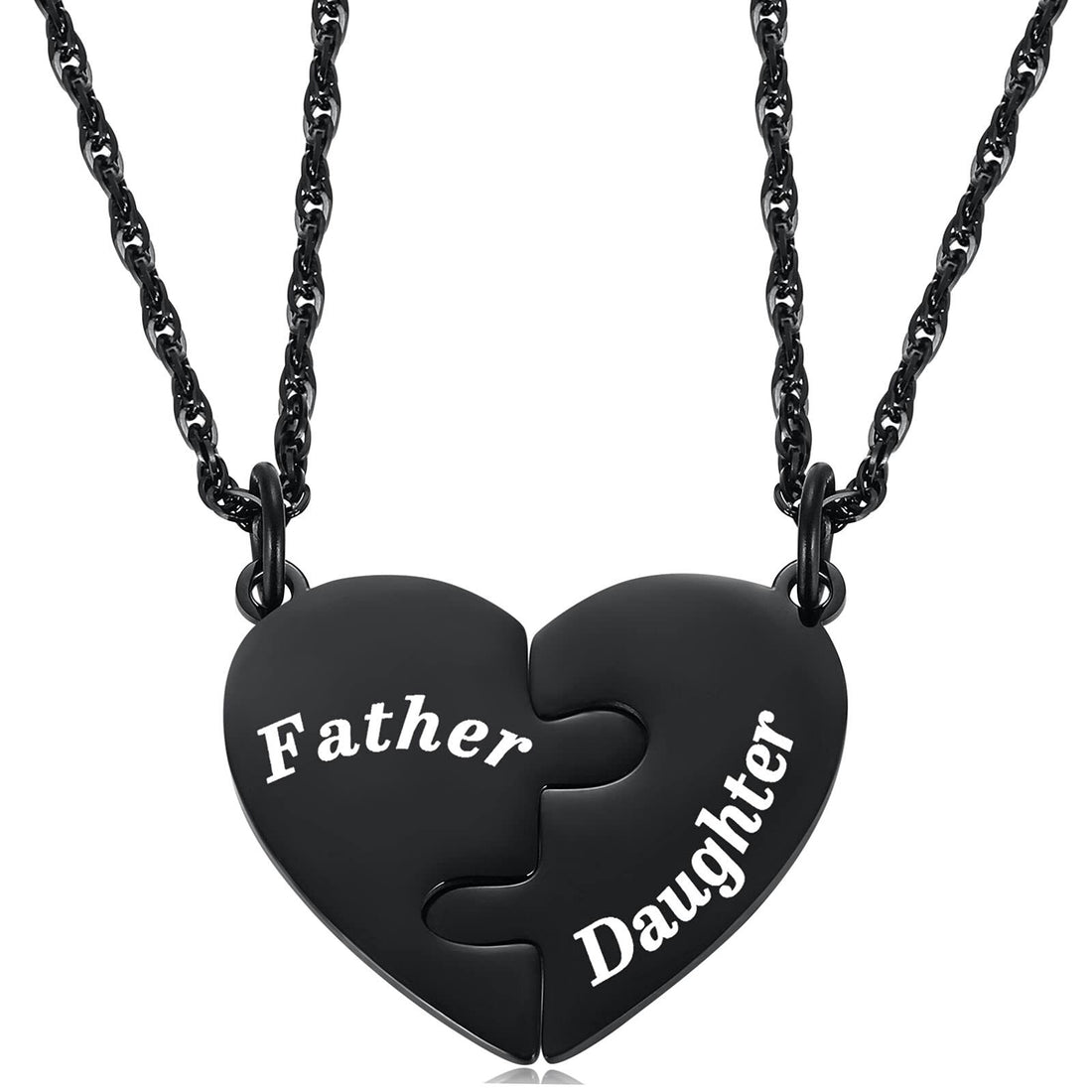 💞 Father and Daughter Heart Matching Necklace Set for 2 – Stainless Steel Pendant Necklace | Daughter to Dad Gift
