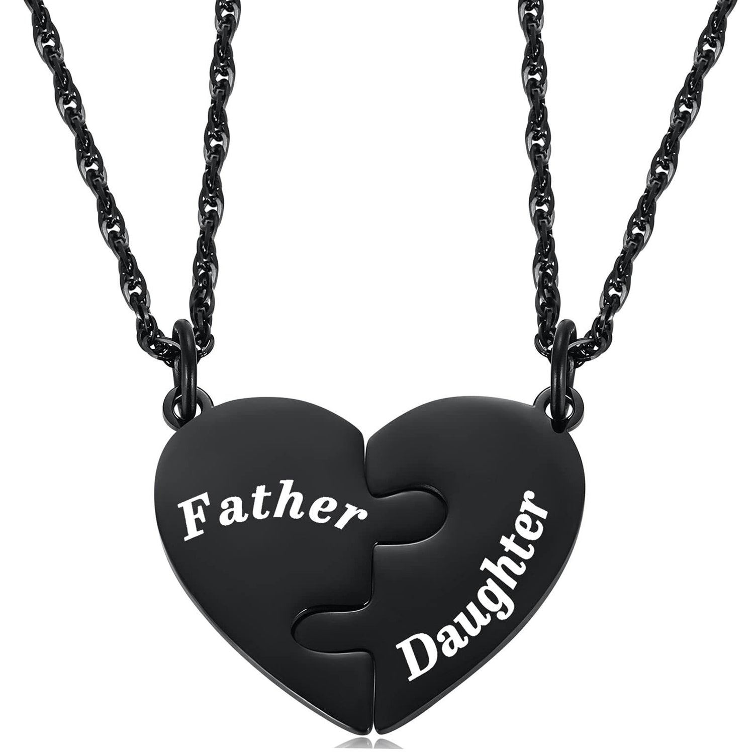 💞 Father and Daughter Heart Matching Necklace Set for 2 – Stainless Steel Pendant Necklace | Daughter to Dad Gift