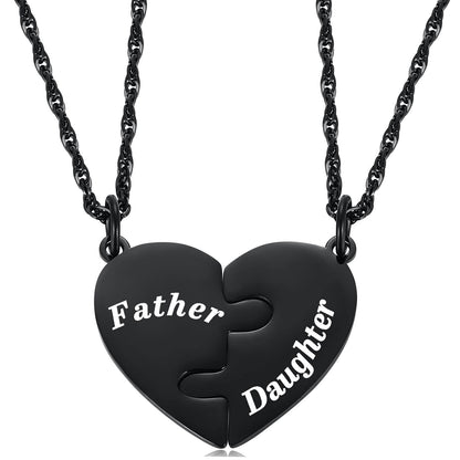 💞 Father and Daughter Heart Matching Necklace Set for 2 – Stainless Steel Pendant Necklace | Daughter to Dad Gift