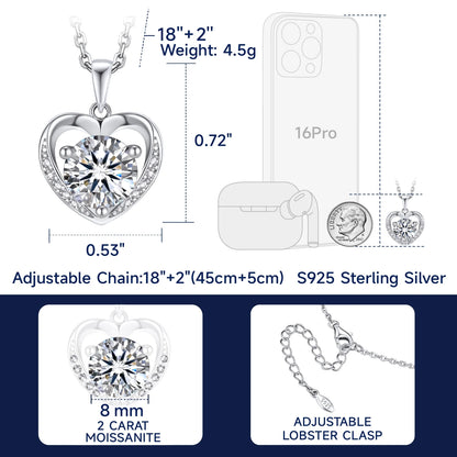 💖 1 Carat Moissanite Heart Pendant Necklace for Women – 925 Sterling Silver Romantic Jewelry Gift for Her