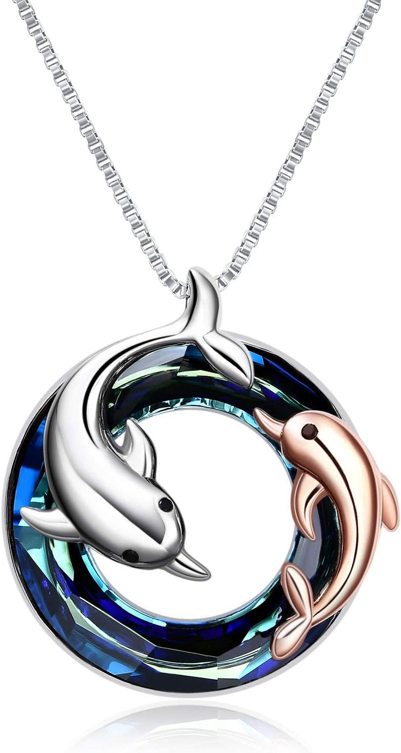 Sterling Silver Crystal Dolphin Necklace – Ocean Jewelry Gift for Women, Mom &amp; Daughter