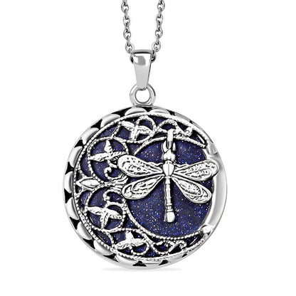 Blue Sandstone Dragonfly Pendant Necklace for Women – 20” Trendy Beachy Jewelry