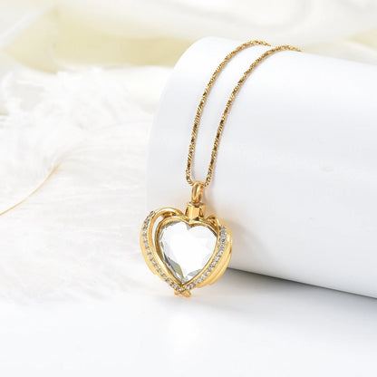 Angel Wing Heart Cremation Urn Necklace – Birthstone Memorial Locket for Human Ashes | Keepsake Jewelry for Women