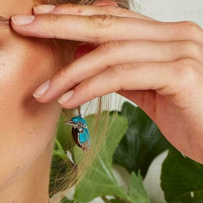 Bird Hoop Dangle Earrings – Turquoise Lab-Created Silver Plated Jewelry for Women