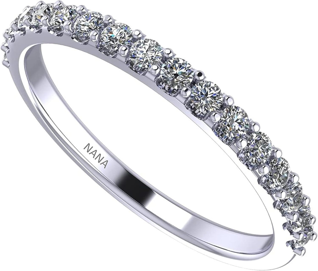 Wedding Band with Cubic Zirconia – 925 Sterling Silver, 10K &amp; 14K Gold Half Eternity Stackable Anniversary Ring, Sizes 4-12