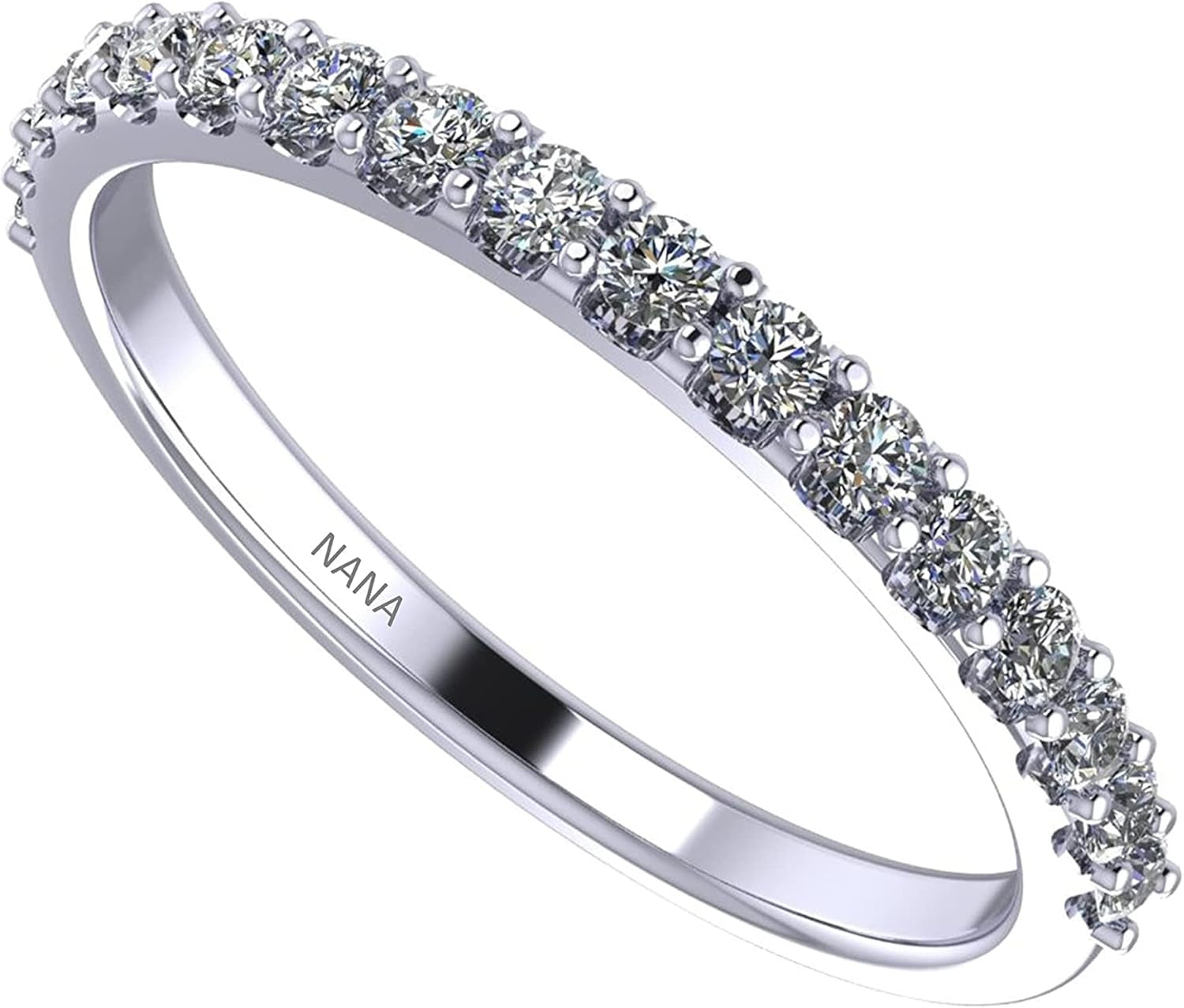 Wedding Band with Cubic Zirconia – 925 Sterling Silver, 10K &amp; 14K Gold Half Eternity Stackable Anniversary Ring, Sizes 4-12