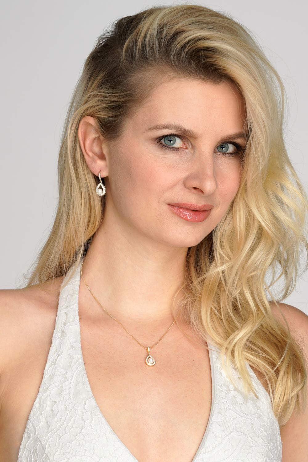 Elegant Pearl Necklace and Drop Earrings Set – Bridal Wedding Jewelry for Brides, Bridesmaids, or Birthday Gift