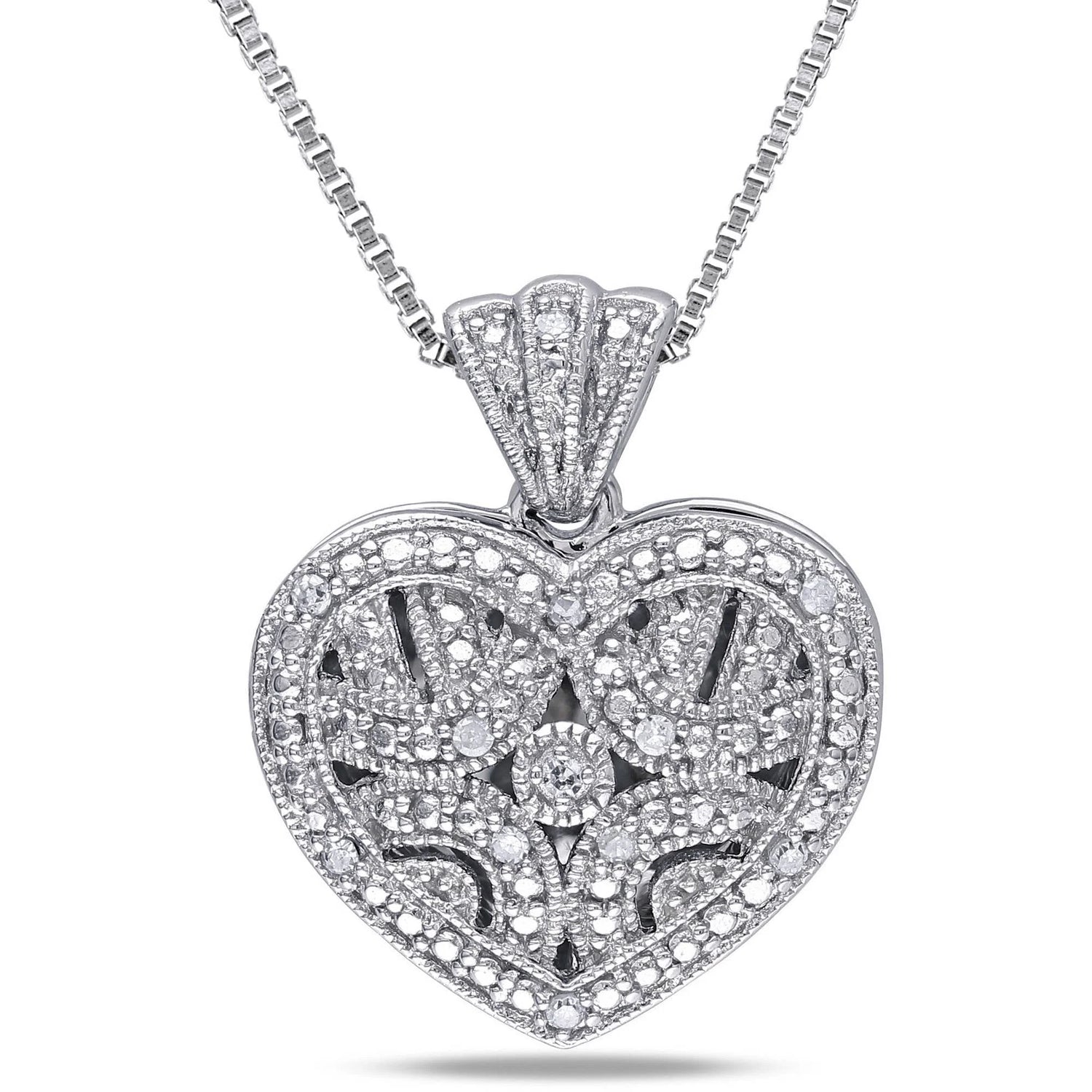 Women’s Diamond Sterling Silver Necklace – Elegant Sparkling Pendant Jewelry
