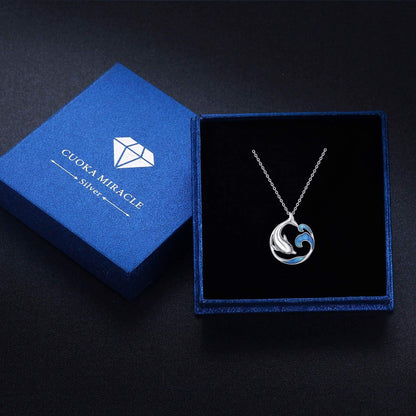 S925 Sterling Silver Dolphin Necklace – Ocean Wave Pendant, Beach Theme Jewelry for Women &amp; Girls