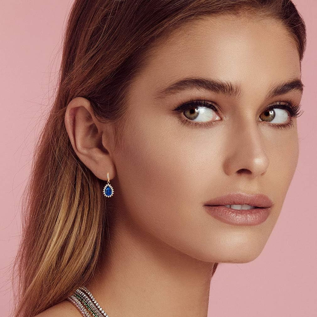 Austrian Crystal Halo Teardrop Dangle Earrings for Women – 14K Rose Gold Plated, Hypoallergenic Jewelry