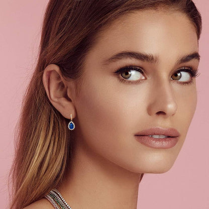 Austrian Crystal Halo Teardrop Dangle Earrings for Women – 14K Rose Gold Plated, Hypoallergenic Jewelry