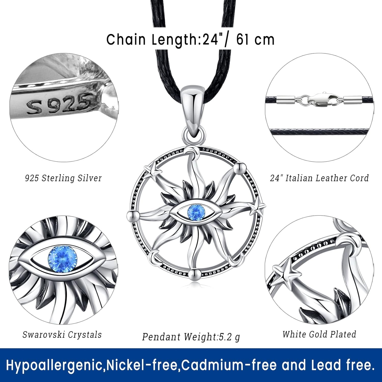 Viking Valknut Necklace for Men &amp; Women – 925 Sterling Silver Pendant with Runes &amp; Vegvisir Symbol