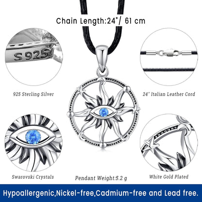 Viking Valknut Necklace for Men &amp; Women – 925 Sterling Silver Pendant with Runes &amp; Vegvisir Symbol