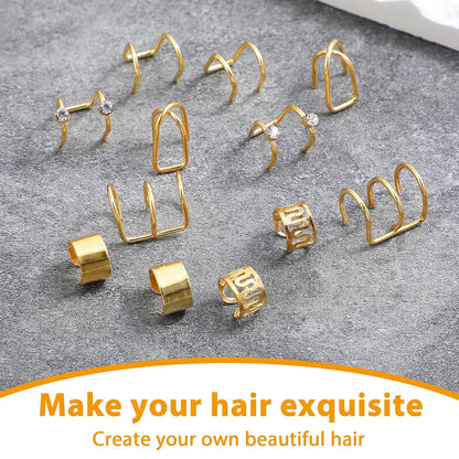 24PCS Hair Accessories Loc Jewelry – Adjustable Hair Rings &amp; Non-Piercing Ear Clips for Braids