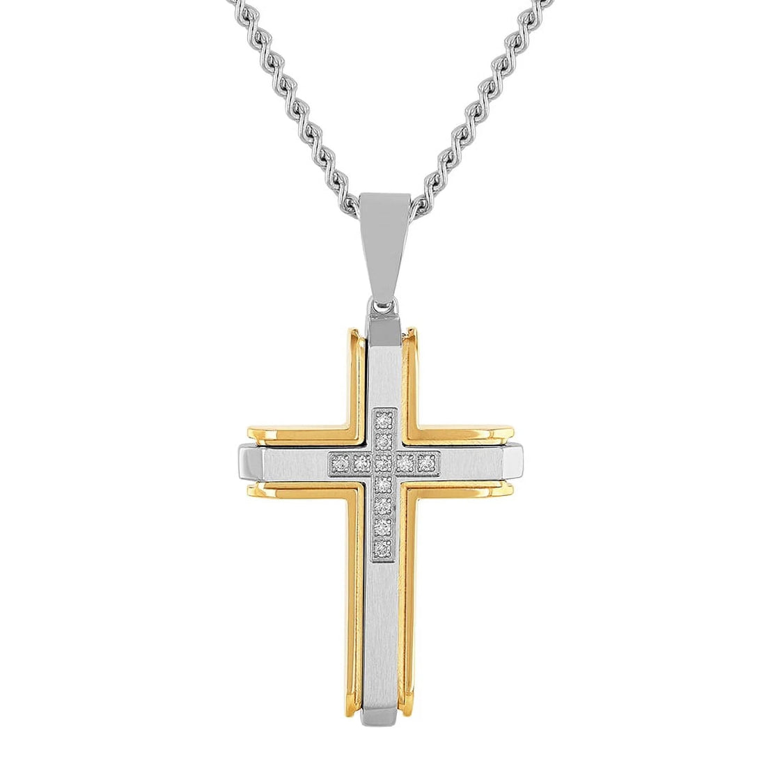 ✝️ Men’s 1/5 Ctw Lab-Grown Diamond Cross Pendant Necklace – Two-Tone Stainless Steel
