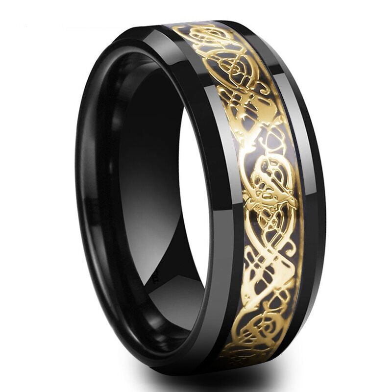 Celtic Dragon Band Ring – Bold Gold-Plated Stainless Steel for Men &amp; Women