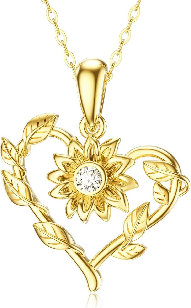 14K Solid Gold Heart-Shaped Pendant Necklace for Women – Elegant Fine Jewelry Gift (Style 3)